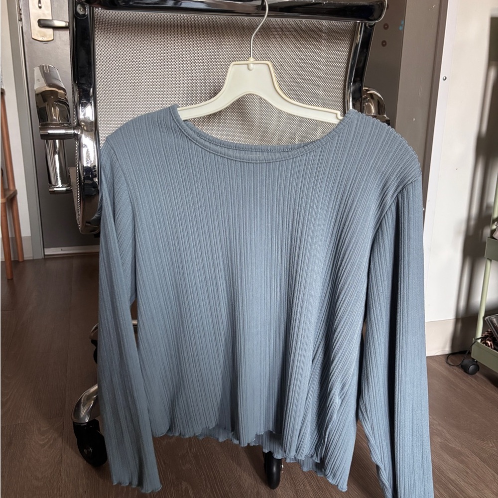 Elegant Blue Ribbed Women's Top